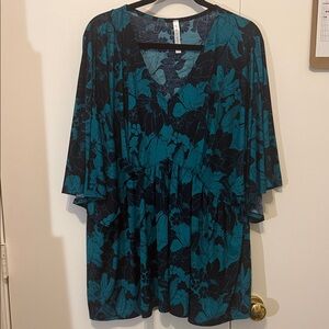 Floral Teal and Black Women's Top